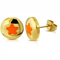Load image into Gallery viewer, Ohrstecker Edelstahl Emaille gold orange Stern rund
