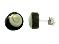 Load image into Gallery viewer, Ohrstecker Unisex 8 mm Kokosnuss Holz Edelstahl Muschel Stein Inlay rund Stern
