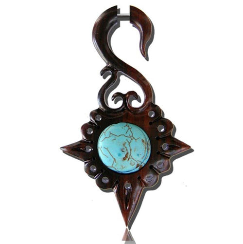 Fake Holz Piercing Narra Wood Türkis Inlay Schwan Stern Edelstahl Ohrstecker Organic Tribal - chic - net.de