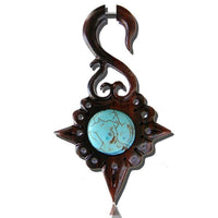 Load image into Gallery viewer, Fake Holz Piercing Narra Wood Türkis Inlay Schwan Stern Edelstahl Ohrstecker Organic Tribal - chic - net.de
