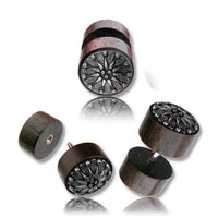 Load image into Gallery viewer, Fake Holz Piercing Narraholz Edelweiß Metall Inlay Edelstahl Ohrstecker Organic Tribal - chic - net.de
