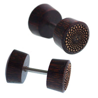 Load image into Gallery viewer, Fake Holz Plug Piercing dunkelbraun Inlay hell Mandala Gravur - chic - net.de
