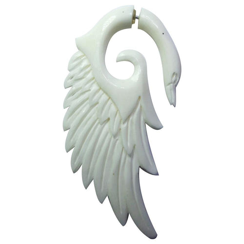 Fake Ohr Piercing Schwan Bone Knochen Edelstahl weiß Spirale Dehner Ohrstecker - chic - net.de