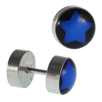 Load image into Gallery viewer, Fake Piercing blauer Stern auf schwarz 7 mm Edelstahl - chic - net.de
