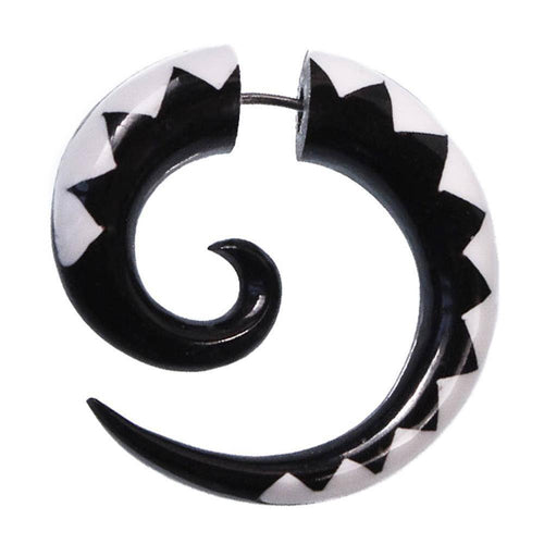 Fake Piercing Buffalo Horn Spirale schwarz weiß Zickzack Expander Plug Ohrstecker 8 mm Edelstahl - chic - net.de