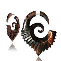 Load image into Gallery viewer, Fake Piercing Edelstahl Arang Holz braun Flügelspirale - chic - net.de
