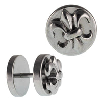 Load image into Gallery viewer, Fake Piercing Edelstahl Rund Platten Schwertlilie Schraubverschluss silbern Expander - chic - net.de
