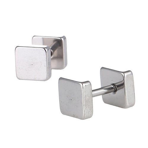 Fake Piercing Edelstahl Schraubverschluss Expander silber Farben Quadrate 6 mm - chic - net.de