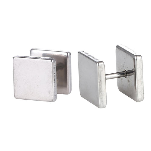 Fake Piercing Edelstahl Schraubverschluss Expander silberfarben Quadratische Platten 11 mm - chic - net.de