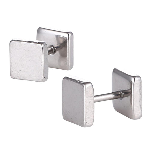 Fake Piercing Edelstahl Schraubverschluss Expander silberfarben Quadratische Platten 8 mm - chic - net.de