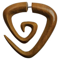 Load image into Gallery viewer, Fake Piercing Edelstahl Teak Holz Triangel Spirale - chic - net.de
