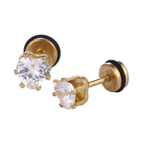 Fake Piercing Expander golden Zirkonia Stein weiß Herzform Schaubverschluss Edelstahl - chic - net.de