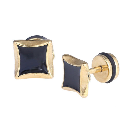 Fake Piercing Expander goldfarben Qudrat golden und schwarz Schaubverschluss Edelstahl - chic - net.de