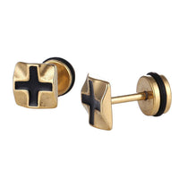 Cargar imagen en el visor de la galería, Fake Piercing Expander goldfarben schwarzes Kreuz im Quadrat Schaubverschluss Edelstahl - chic - net.de

