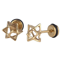 Cargar imagen en el visor de la galería, Fake Piercing Expander goldfarben Stern aus dreiecken 3D Schaubverschluss Edelstahl - chic - net.de
