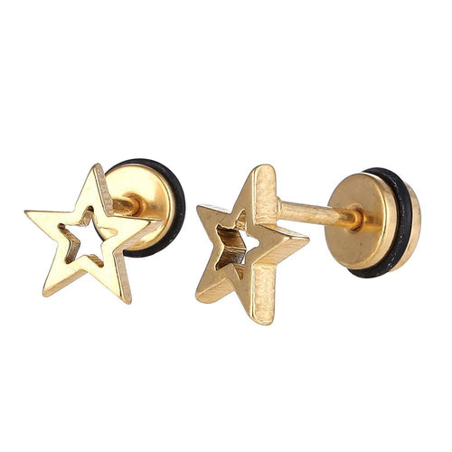 Fake Piercing Expander goldfarben Sternkontur Schaubverschluss Edelstahl - chic - net.de