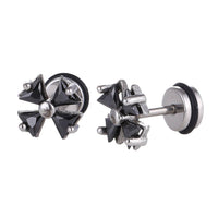 Cargar imagen en el visor de la galería, Fake Piercing Expander Kreuz Schleife Zirkonia schwarz Schaubverschluss Edelstahl - chic - net.de
