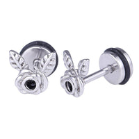Load image into Gallery viewer, Fake Piercing Expander Rose mit zwei Bättern silber Farben Schraubverschluss Edelstahl - chic - net.de
