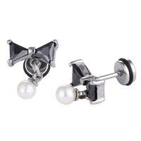 Cargar imagen en el visor de la galería, Fake Piercing Expander Schleife schwarz Zirkonia Perlen Anhänger silberfarben Schraubverschluss Edelstahl - chic - net.de
