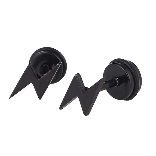 Fake Piercing Expander schwarz Blitz Schaubverschluss Edelstahl - chic - net.de