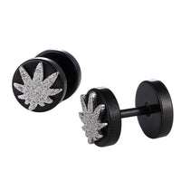 Load image into Gallery viewer, Fake Piercing Expander schwarz Glitzer Pflanzen Blatt Schaubverschluss Edelstahl - chic - net.de
