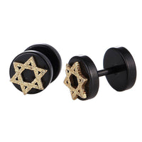 Load image into Gallery viewer, Fake Piercing Expander schwarz golden glitzerner Davidsstern Schaubverschluss Edelstahl - chic - net.de
