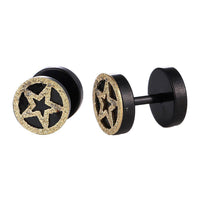 Load image into Gallery viewer, Fake Piercing Expander schwarz golden glitzerner Stern im Kreis Schaubverschluss Edelstahl - chic - net.de
