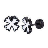 Load image into Gallery viewer, Fake Piercing Expander schwarz mit weißem Kreuz groß Schaubverschluss Edelstahl - chic - net.de

