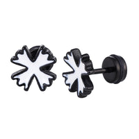 Load image into Gallery viewer, Fake Piercing Expander schwarz mit weißem Kreuz groß Schaubverschluss Edelstahl - chic - net.de
