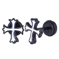 Cargar imagen en el visor de la galería, Fake Piercing Expander schwarz mit weißem Kreuz Schaubverschluss Edelstahl - chic - net.de
