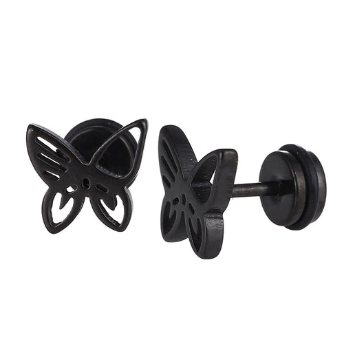 Fake Piercing Expander schwarz Schmetterling Schaubverschluss Edelstahl - chic - net.de