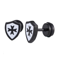 Load image into Gallery viewer, Fake Piercing Expander schwarz Wappen weißes Kreuz Schaubverschluss Edelstahl - chic - net.de
