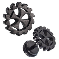 Load image into Gallery viewer, Fake Piercing Expander schwarz Zahnrad mit Kreuz Schaubverschluss Edelstahl - chic - net.de
