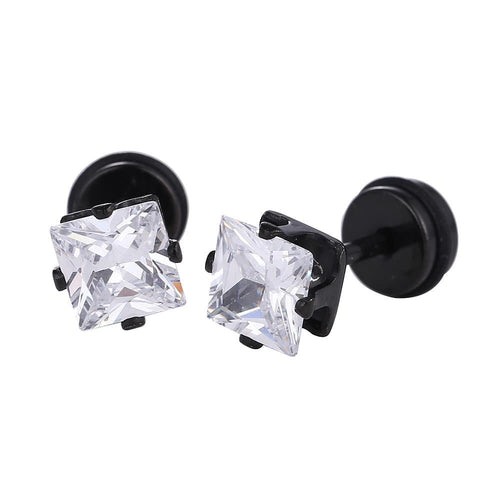Fake Piercing Expander schwarz Zirkonia Stein weiß Quadratisch Schaubverschluss Edelstahl - chic - net.de
