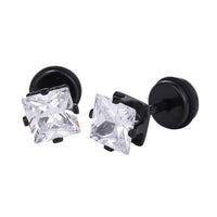 Load image into Gallery viewer, Fake Piercing Expander schwarz Zirkonia Stein weiß Quadratisch Schaubverschluss Edelstahl - chic - net.de
