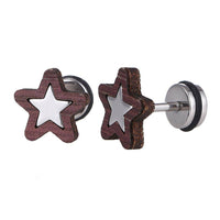 Cargar imagen en el visor de la galería, Fake Piercing Expander silber Farben Stern in Holzrahmen Schaubverschluss Edelstahl - chic - net.de

