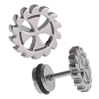 Cargar imagen en el visor de la galería, Fake Piercing Expander silber Farben Zahnrad mit Kreuz Schaubverschluss Edelstahl - chic - net.de
