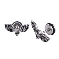 Load image into Gallery viewer, Fake Piercing Expander silberfarben Flügel Totenkopf Schaubverschluss Edelstahl - chic - net.de
