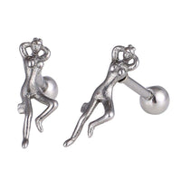 Cargar imagen en el visor de la galería, Fake Piercing Expander silberfarben Frau liegend Schaubverschluss Edelstahl - chic - net.de
