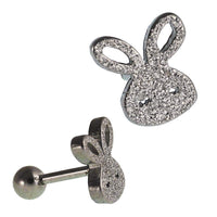 Load image into Gallery viewer, Fake Piercing Expander silberfarben Hase glitzer Schaubverschluss Edelstahl - chic - net.de
