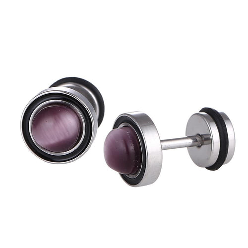 Fake Piercing Expander silberfarben Stein lila Edelstahl Schaubverschluss - chic - net.de
