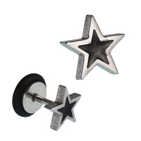 Load image into Gallery viewer, Fake Piercing Expander silberfarben Stern innen schwarz Schaubverschluss Edelstahl - chic - net.de
