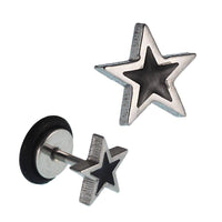 Load image into Gallery viewer, Fake Piercing Expander silberfarben Stern innen schwarz Schaubverschluss Edelstahl - chic - net.de
