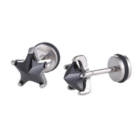 Load image into Gallery viewer, Fake Piercing Expander silberfarben Sternförmig Zirkonia Stein schwarz Schaubverschluss Edelstahl - chic - net.de
