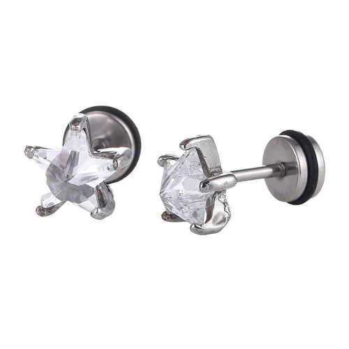 Fake Piercing Expander silberfarben Sternförmig Zirkonia Stein weiß Schaubverschluss Edelstahl - chic - net.de