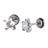 Load image into Gallery viewer, Fake Piercing Expander silberfarben Sternförmig Zirkonia Stein weiß Schaubverschluss Edelstahl - chic - net.de
