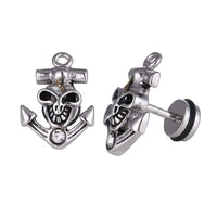 Load image into Gallery viewer, Fake Piercing Expander silberfarben Totenkopf im Anker Zirkonia weiß Schaubverschluss Edelstahl - chic - net.de
