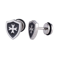 Load image into Gallery viewer, Fake Piercing Expander silberfarben Wappen weißes silbernes kreuz Schaubverschluss Edelstahl - chic - net.de
