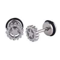 Load image into Gallery viewer, Fake Piercing Expander silberfarben Zahnrad mit Stern Schaubverschluss Edelstahl - chic - net.de
