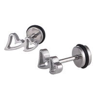 Cargar imagen en el visor de la galería, Fake Piercing Expander silberfarben zwei Herzen Schaubverschluss Edelstahl - chic - net.de
